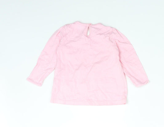 George Girls Pink Cotton Basic T-Shirt Size 9-12 Months Crew Neck