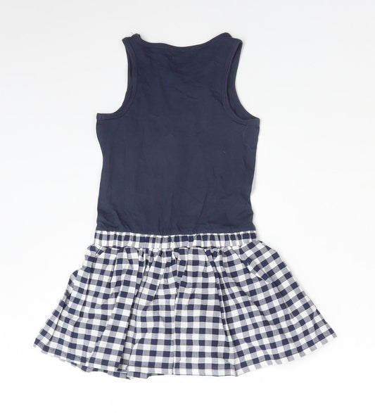 NEXT Girls Blue Gingham Cotton Skater Dress Size 3 Years Round Neck