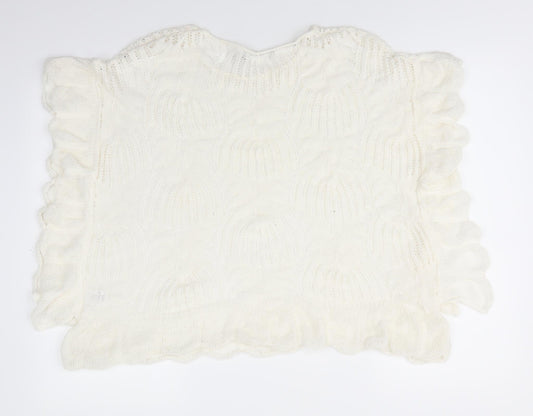 David Emanuel Womens Ivory Round Neck Acrylic Pullover Jumper Size M - Lace Like knit Ruffled edges