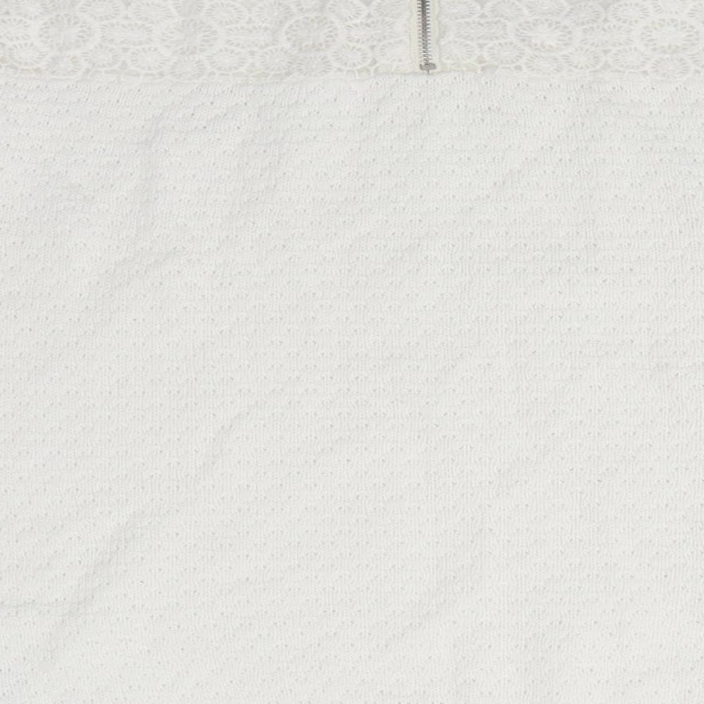 New Look Womens White Round Neck Cotton Pullover Jumper Size 12 - Shoulder & Back lace panel Back Zip