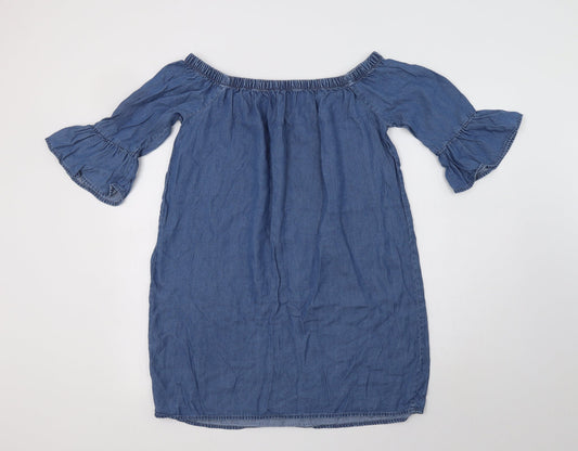 New Look Womens Blue Lyocell A-Line Size 10 Off the Shoulder