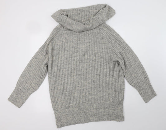 Pull & Bear Womens Grey Roll Neck Acrylic Pullover Jumper Size S