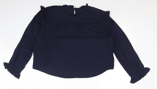 LOST STOCK Womens Blue Polka Dot Viscose Basic Blouse Size 2XL Round Neck