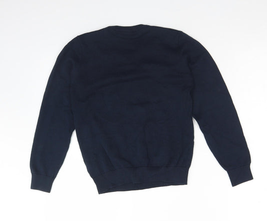 M&S Boys Blue V-Neck Cotton Pullover Jumper Size 9-10 Years