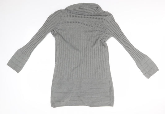 Per Una Womens Grey Round Neck Striped Viscose Cardigan Jumper Size 10