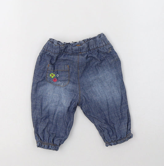 NEXT Baby Blue Cotton Jogger Jeans Size 3-6 Months Drawstring - Bunny