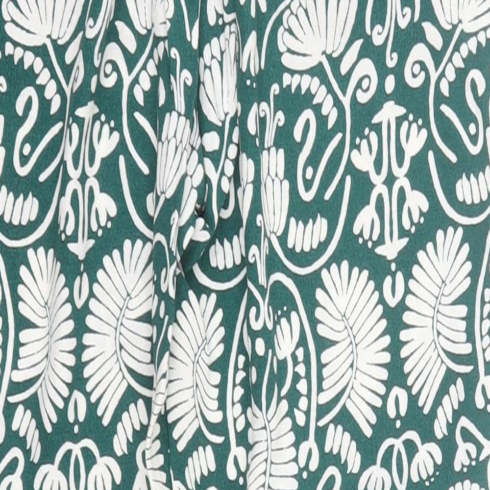 H&M Womens Green Floral Viscose Trousers Size 4 L25 in Regular