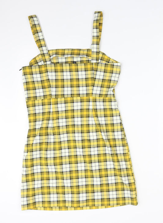 H&M Womens Yellow Check Polyester Bodycon Size 10
