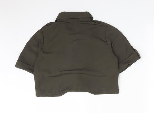RISING Womens Green Polyester Basic Button-Up Size S Collared