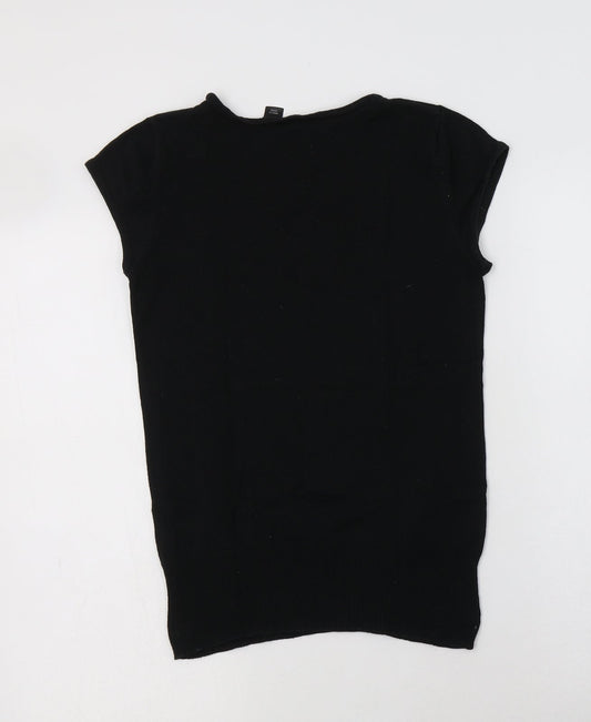 H&M Womens Black Crew Neck Cotton Pullover Jumper Size 8 - Heart