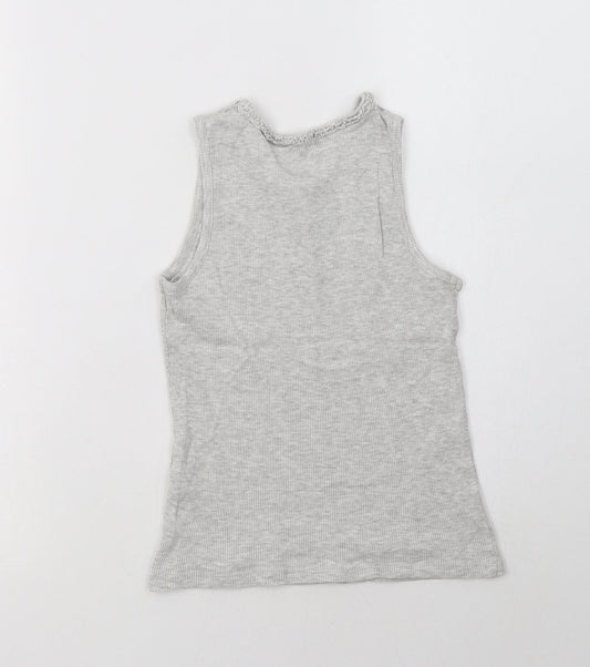 George Girls Grey Cotton Basic Tank Size 7-8 Years Crew Neck