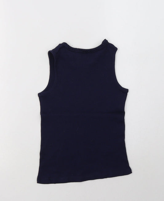 George Girls Blue Cotton Basic Tank Size 7-8 Years Crew Neck