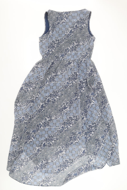 Indigo Womens Blue Geometric Polyester A-Line Size 10 Round Neck