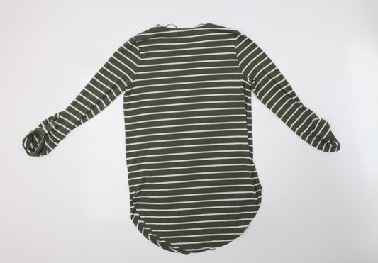 Primark Womens Green Striped Polyester T-Shirt Dress Size M Crew Neck - Hello Weekend