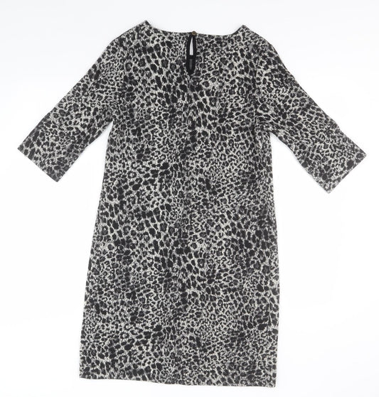 Dorothy Perkins Womens Grey Animal Print Polyester Pencil Dress Size 10 Round Neck