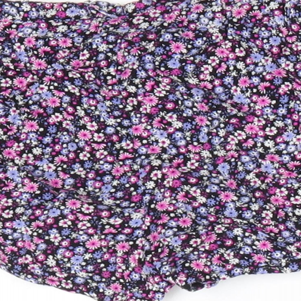 Primark Girls Black Floral Viscose Paperbag Shorts Size 2-3 Years Regular Drawstring - Pink Purple White flowers