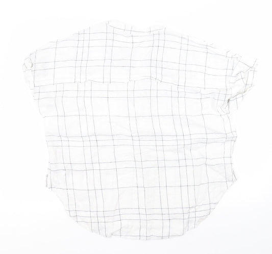 Marks and Spencer Mens White Plaid Flax T-Shirt Size 14 Round Neck