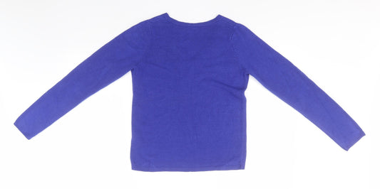 Marks and Spencer Womens Blue V-Neck Acrylic Henley Jumper Size 8