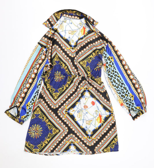 101 Idees Womens Multicoloured Polyester Shirt Dress Size S Collared