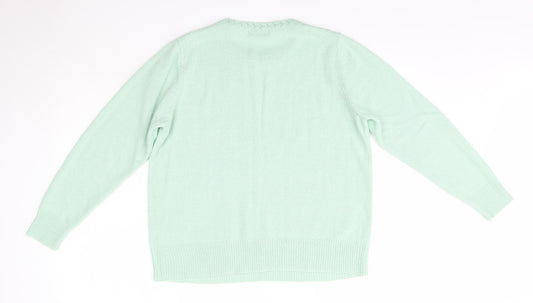 BM Womens Green Round Neck Acrylic Pullover Jumper Size M