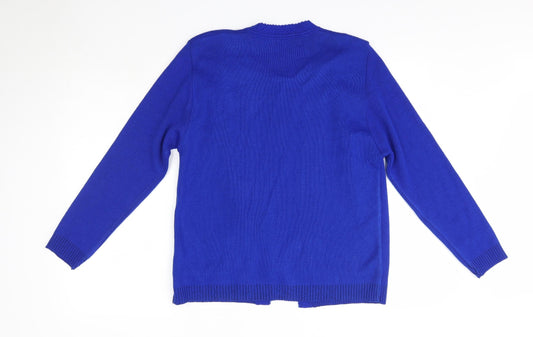 Glimose Design Womens Blue Round Neck Acrylic Cardigan Jumper Size L