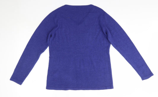 Isle Womens Blue V-Neck Acrylic Pullover Jumper Size M