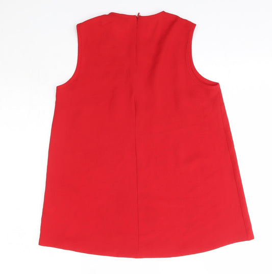 Select Womens Red Polyester Basic Blouse Size 6 Round Neck