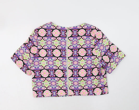 Urmoda Womens Multicoloured Geometric Polyester Cropped Blouse Size 10 Round Neck