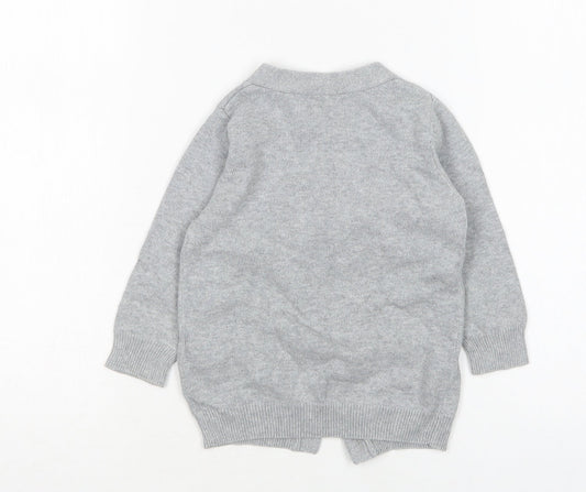 New Look Girls Grey V-Neck Cotton Cardigan Jumper Size 2 Years