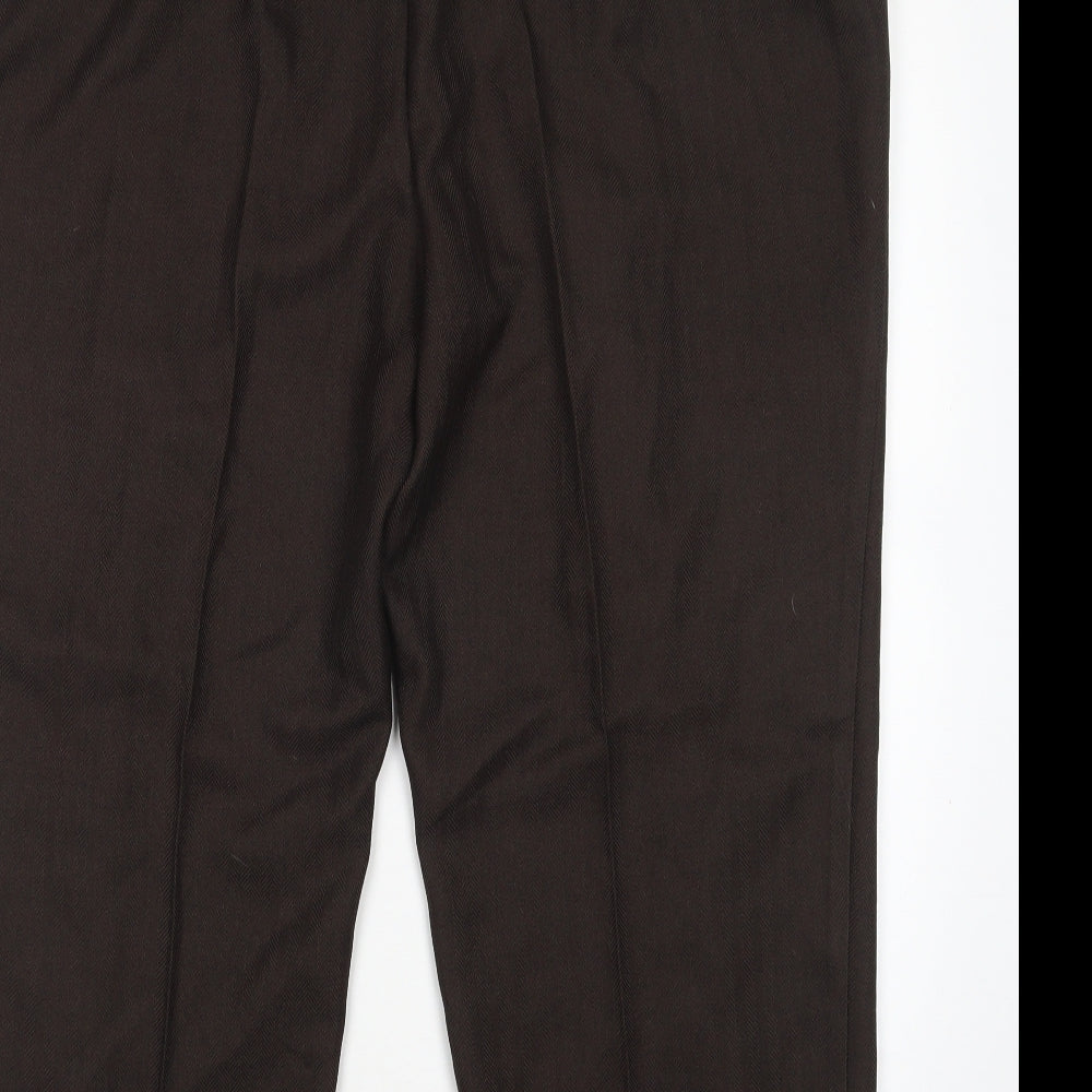 M&S Womens Brown Polyester Trousers Size 22 L26 in Regular