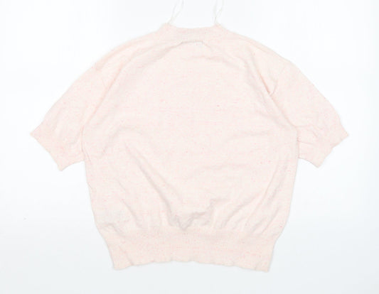 M&S Womens Pink Mock Neck Cotton Pullover Jumper Size S