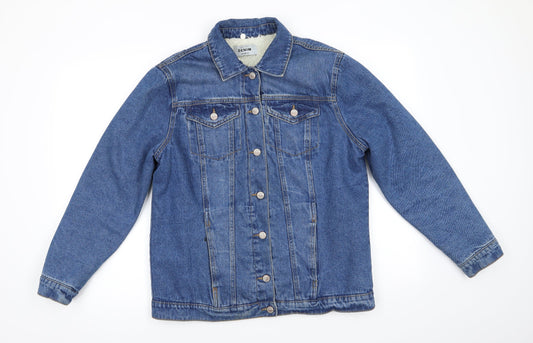 Denim Womens Blue Jacket Coat Size 10 Button - Faux fur lined Denim Jacket