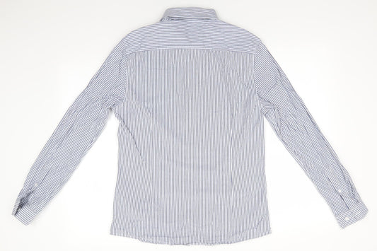 ASOS Mens Blue Striped Cotton Button-Up Size M Collared Button - Blue White Stripe