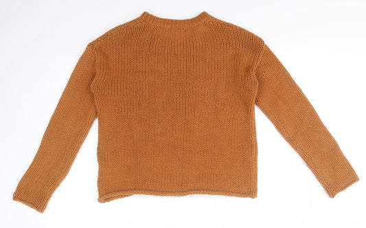 RR Womens Brown Round Neck Cotton Pullover Jumper Size S