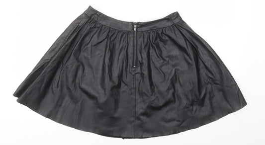 Topshop Womens Black Polyurethane A-Line Skirt Size 10