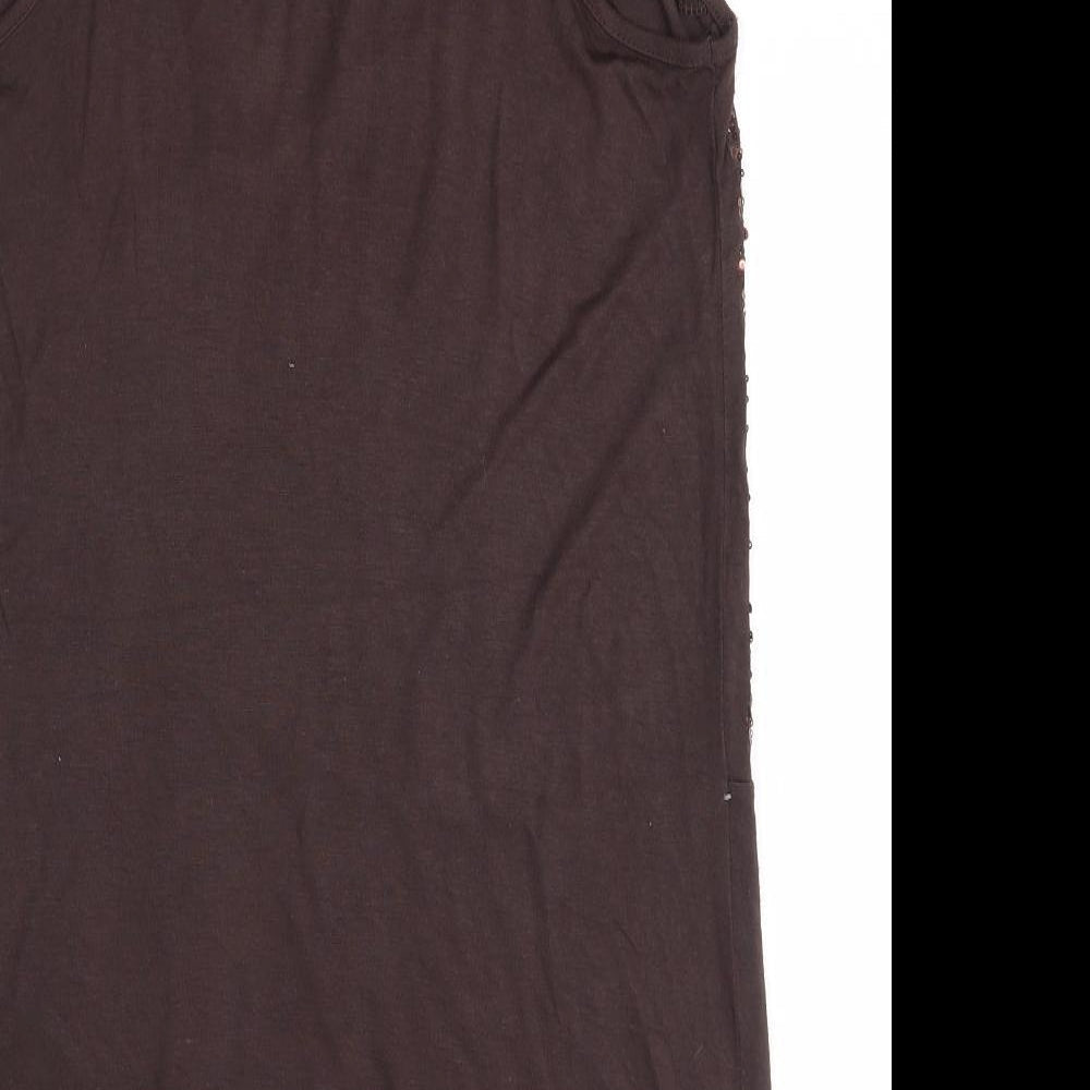 Preworn Womens Brown Viscose Tank Dress Size 10 Round Neck
