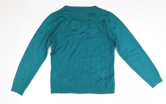 Paramour Womens Green Round Neck Viscose Pullover Jumper Size M