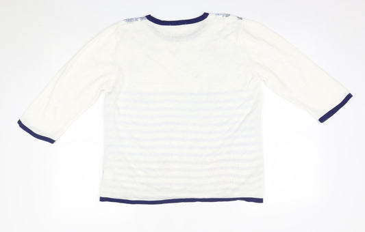 Preworn Womens Blue Round Neck Floral Acrylic Pullover Jumper Size M - Striped