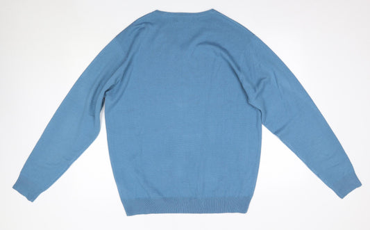 Capsule Mens Blue V-Neck Acrylic Pullover Jumper Size L