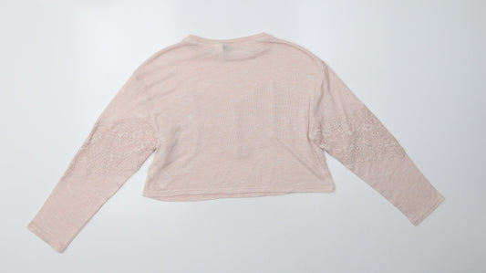 H&M Womens Pink Crew Neck Polyester Henley Jumper Size XS - Lace Detail