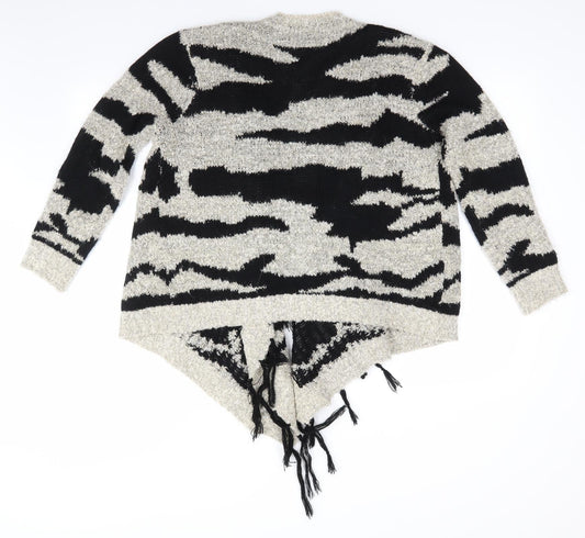 Nushell Womens Beige V-Neck Animal Print Acrylic Cardigan Jumper Size S - Waterfall Subtle shimmer effect