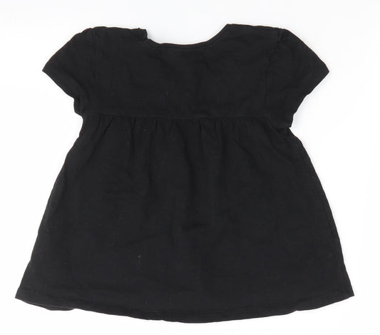 NEXT Girls Black Cotton Tunic T-Shirt Size 5-6 Years Round Neck Pullover - A Line style T-shirt