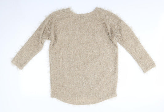 Ravi Famous Womens Brown Round Neck Modacrylic Pullover Jumper Size L