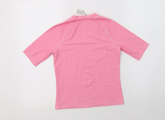 M&S Girls Pink Polyamide Basic T-Shirt Size 11-12 Years Mock Neck
