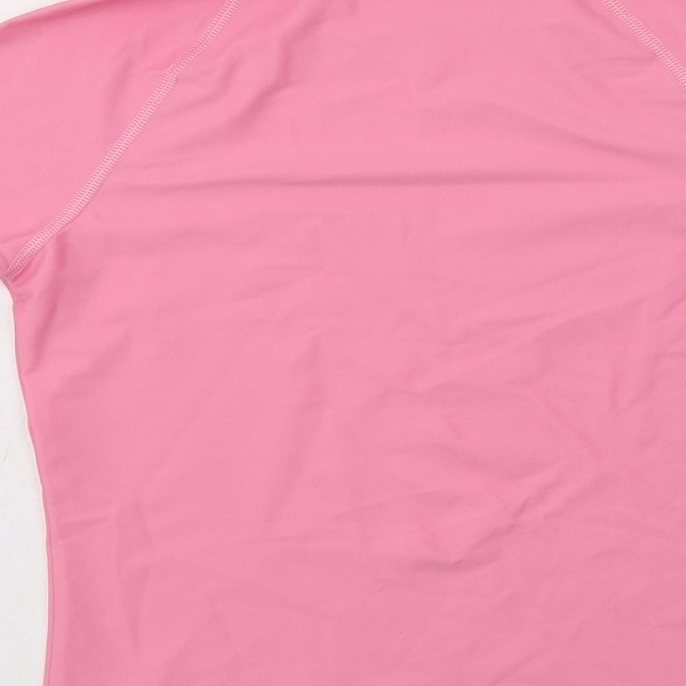 M&S Girls Pink Polyamide Basic T-Shirt Size 11-12 Years Mock Neck