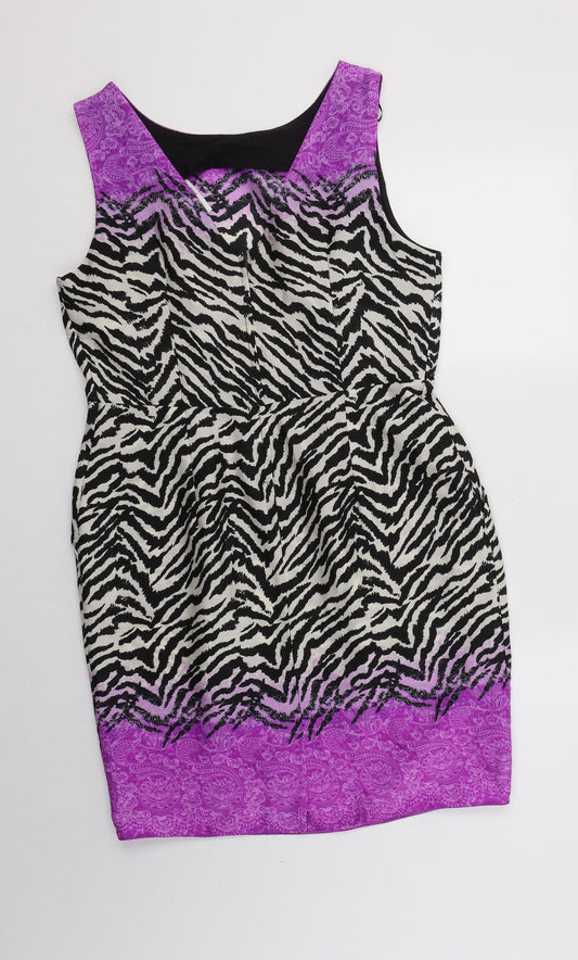Wallis Womens Multicoloured Animal Print Polyester Shift Size 14 Round Neck Zip