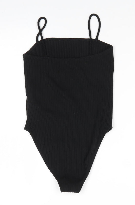 Topshop Womens Black Viscose Bodysuit One-Piece Size 8 Snap - Subtle rib effect