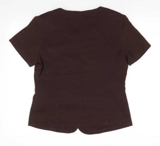Estephan Womens Brown Tunic Button-Up Size L Scoop Neck - Chocolate Brown