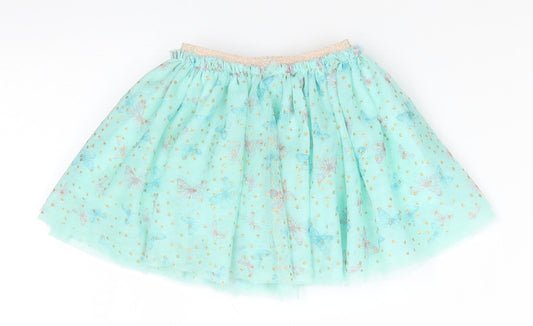 Primark Girls Green Animal Print Polyester Flare Skirt Size 9-12 Months Pull On - Mint Gree with Gold Glitter dots Pink & Blue Butterfly print Net overlay