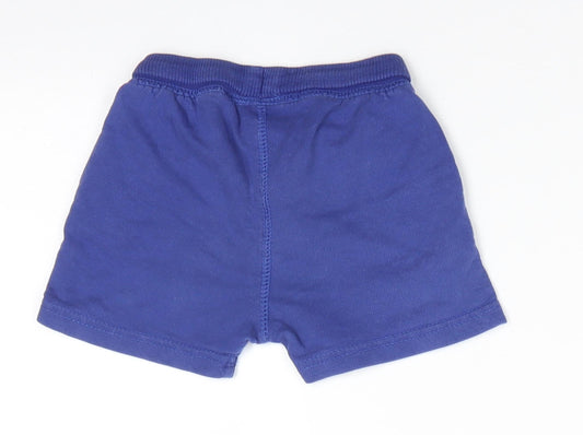 Zara Boys Blue Cotton Cropped Trousers Size 12-18 Months Drawstring - Mid Blue Shorts